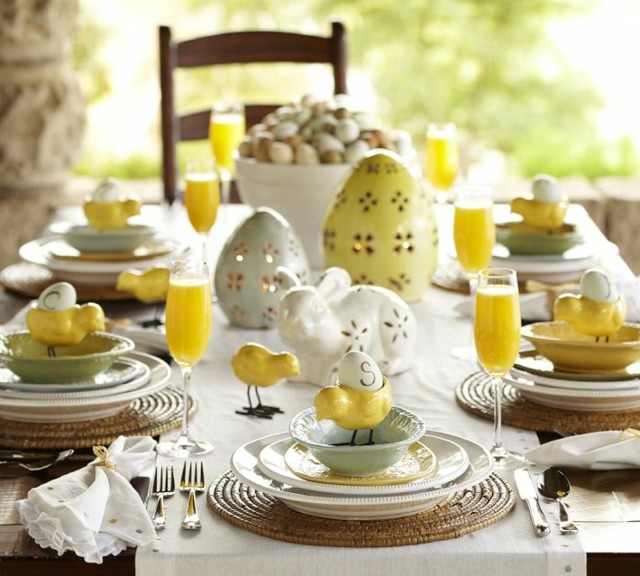 weiß Laterne Ostereier gelbe Farbe Keramik Hühnchen Ostern