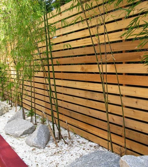 gartenzaun-ideen sichtschutz vorgarten bambuspflanzen steine