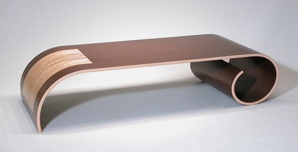 geschwungener Tischfuß-Toboggan designer kaffeetisch Holz