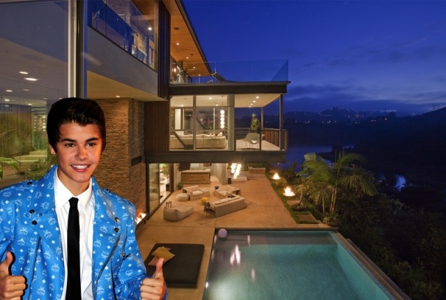 neue Haus von Justin Bieber luxushaus hollywood hills terrasse beleuchtung pool