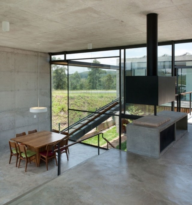 industrial-chic Wohnung-esstisch Beton Boden und Wandfliesen 