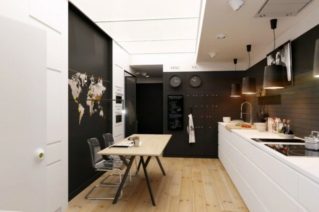 Küche planen schwarz weiße Küchenrückwand Küchenmodule