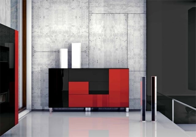 sideboard design hochglanz fronten rot schwarz schubladen Pescarollo 