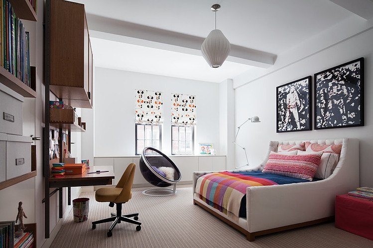design wohnung-nyc schlafzimmer-Bettdecke -bunt wanddesign