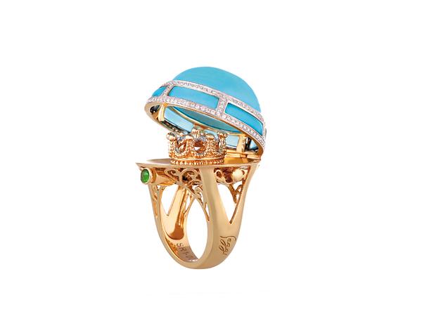 luxusschmuck kollektion ringe saggi gold blau kuppel krone