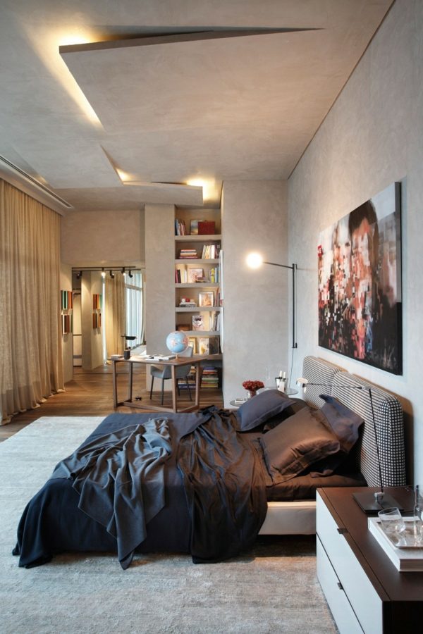 Gestaltung Einbauleuchten Schlafzimmer industrieller Wohnstil Doppelbett