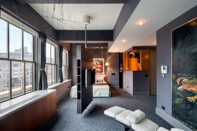 modernes schlafzimmer-wohnung grau raumteiler tv drehbar