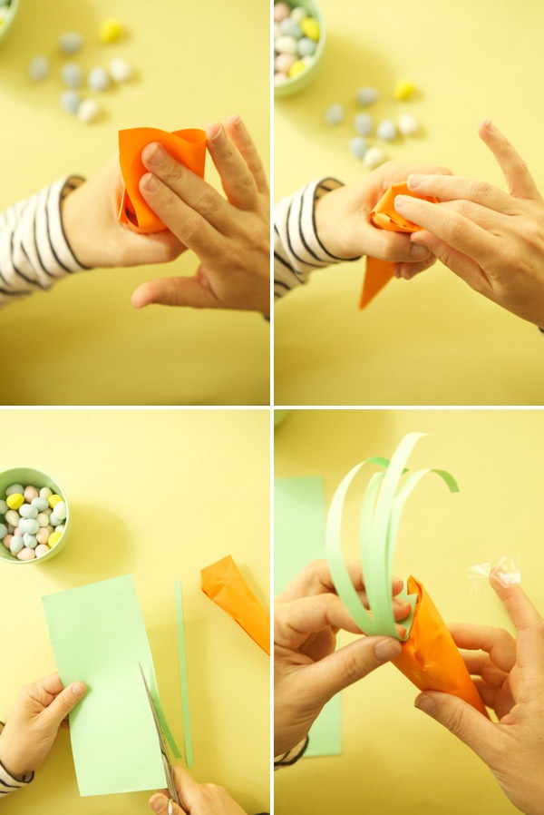 ostergeschenke kindern basteln papierkarotten bonbons befüllen