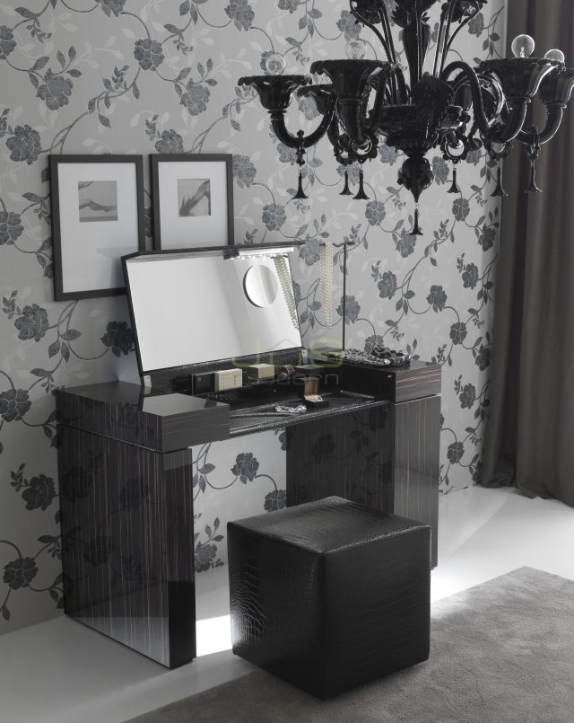 schminktisch design hochglanz schwarz holzmaserung aufklappbarer spiegel Nightfly Rossetto Furniture