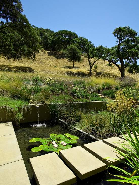 Gartenteich anlegen Seerosen Ideen Wasserspiele Gestalten Betonplatten Gartenweg