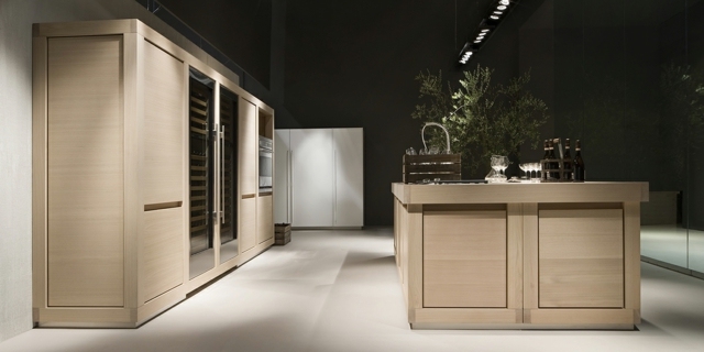 moderne puristische Küche Raumplanung Eichenholz
