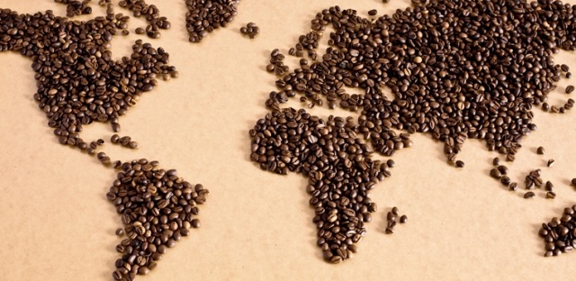 Kaffee Geografie-kreative Weltkarte mit Kaffeebohnen gemacht