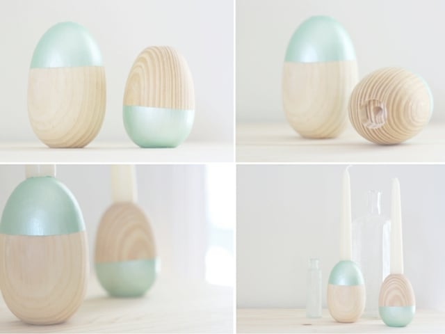 Kunstei Holz blaue Farbe coole Deko Tisch zu Ostern