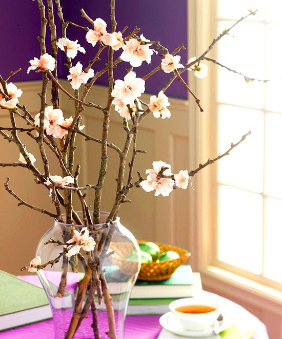 Kirschblüten zweige-strauß Ostertafel-deko ideen zum basteln
