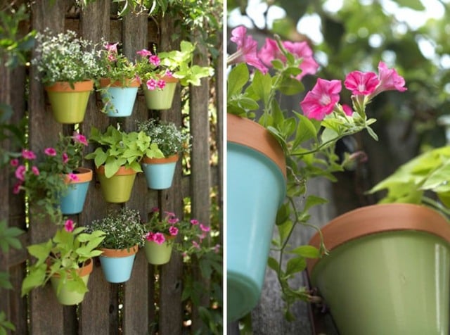 platzsparende Idee Balkon Blumen Kräuter bepflanzen Spalier Holz
