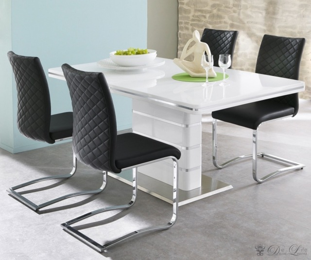 Schwarze stühle gepolstert-Metallgestell Essgruppe-Selene weißer esstisch