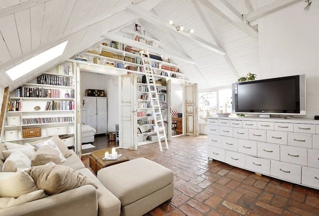 dachwohnung einrichtung-skandinavischer stil design Bibliothek Wohnwand