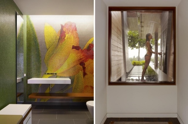 badezimmer wanddesign modern-mosaikfliesen-florale motive exotisch