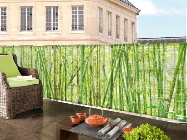 balkon sichtschutz bespannung bambus muster polyester