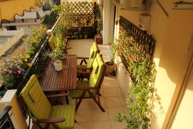 balkon windschutz gitter kletterpflanzen holz terrassenmöbel