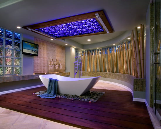 bambusstangen deko badezimmer deckenbeleuchtung badewanne