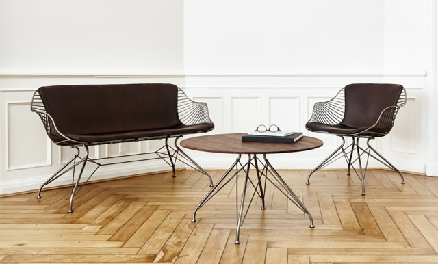 Sitzgruppe kleiner runder Kaffeetisch Stuhl  Zweisitzer Sofa