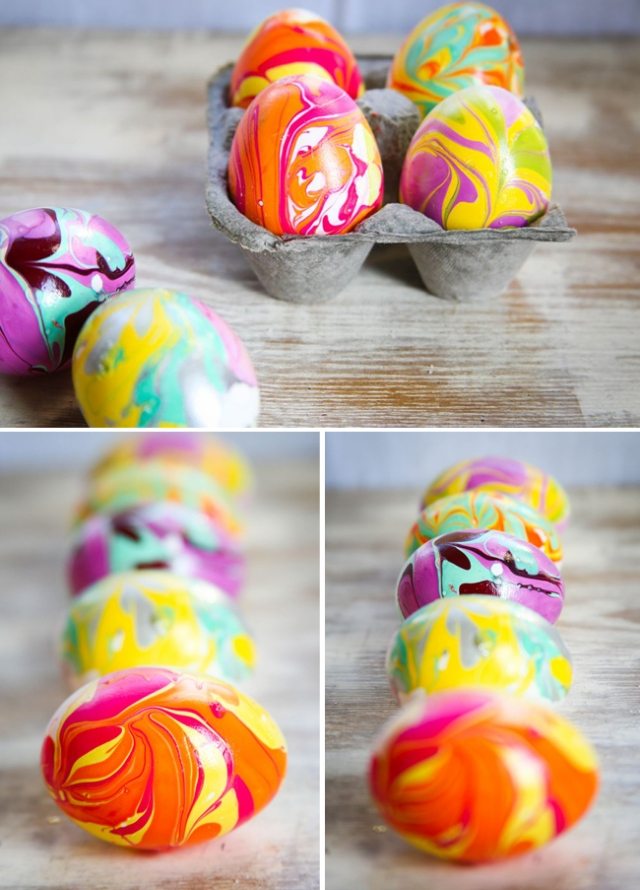 bunt gefärbte eier in eierkarton gestalten