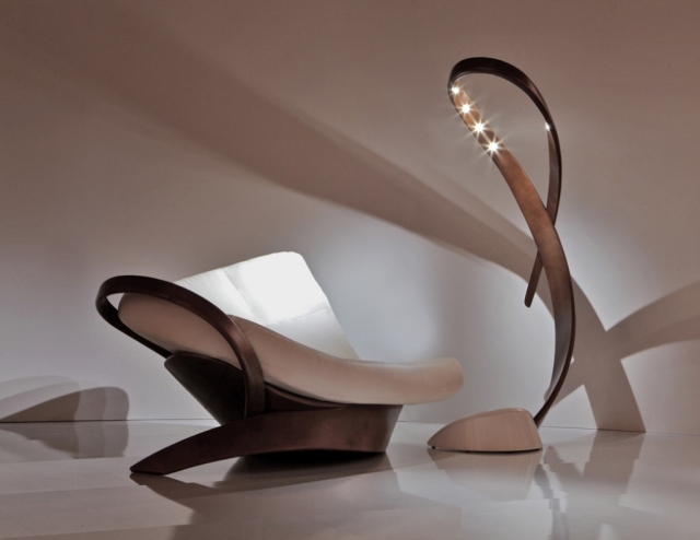 design sessel stehlampe gebogenes holz modern