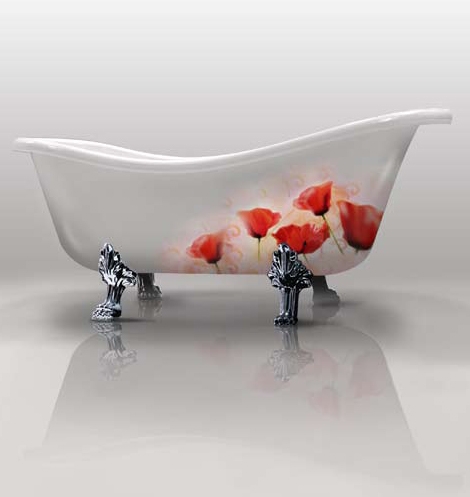 freistehende design badewanne Gruppo Treesse füße mohnblumen