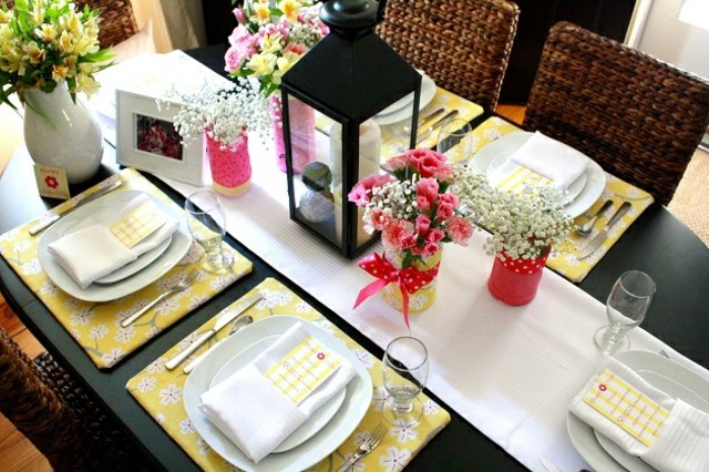 Blumen Tisch Laterne Tischläufer weiße Farbe gelb