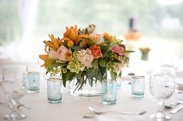 Tisch arrangieren Frühling Stimmung Vase Kristall Verlobung-feiern
