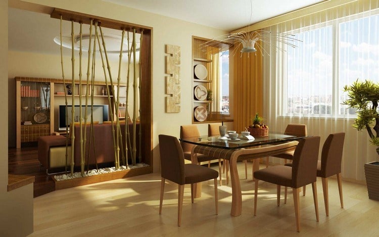 Ideen für Bambusstangen Deko raumteiler-wohnzimmer-essbereich