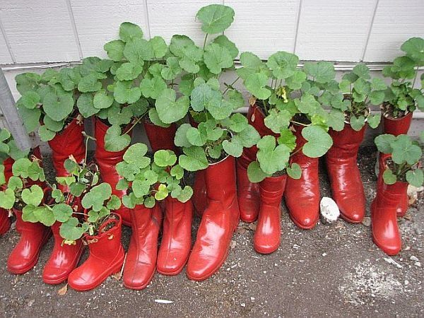 ideen für recycling Garten ideen für bepflanzte Stiefel Regenstiefel