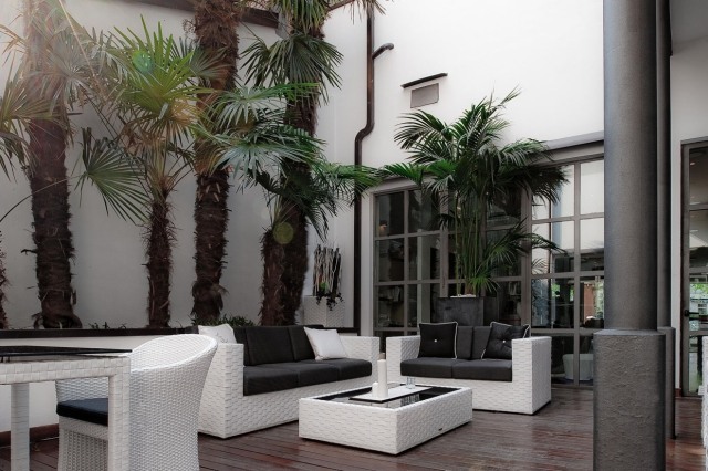 Loungemöbel design Garten terrasse weiß sofa kunstharz sofa schwarz