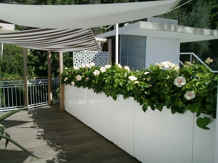 moderne-blumenkuebel-weiss-raumteiler-blumenkasten-terrasse-sonnensegel