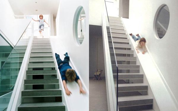 innentreppe design mit rutsche glasgeländer