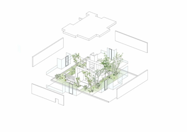 minimalistische Architektur Bauplan Seitenansicht Steingarten