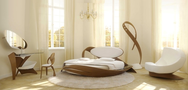 Design-Möbel aus Holz gebogen schlafzimmer bett stehlampe schminktisch
