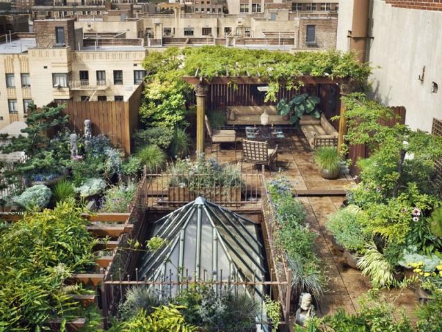 penthouse new york- begrünte Dachterrasse mit Dachgarten ostasiatischer Stil