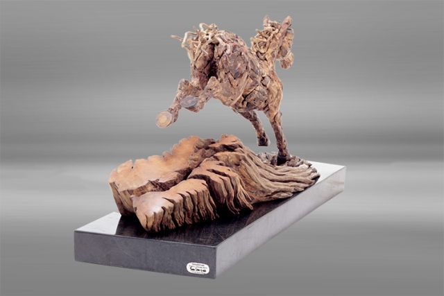 pferde aus holz treibholz-Steeplechase skulptur in lebensgroße