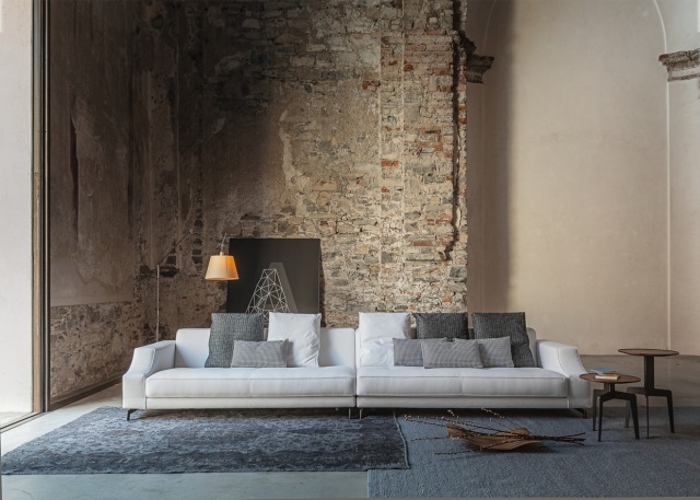 rustikale Wand-wohnzimmer Sofa-Set moderne-einrichtung ideen tipps