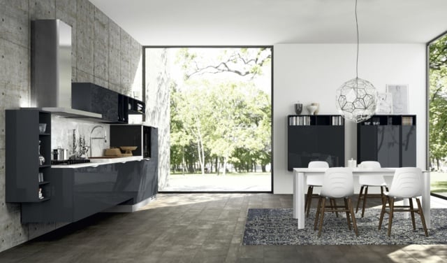 Blockküche platzsparende Idee cooles Design Anthrazit grau