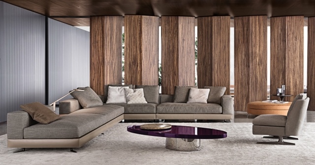 sitzgarnitur wohnraum design bequem beige-holz vertikale-paneele Indoor
