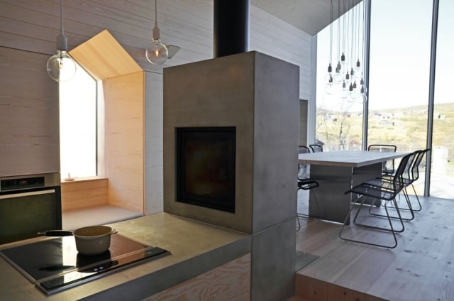 skandinavische einrichtung-küche aus holz- beton fliesen