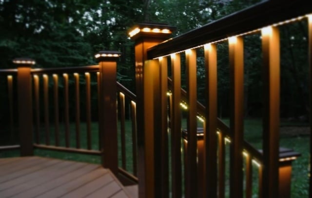 gartenbeleuchtung holz terrasse geländer lichterketten