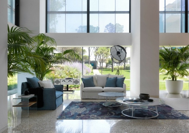 Zweisitzer Sofas Kaffeetisch Teppich Marmor Boden modernen Polstermöbel