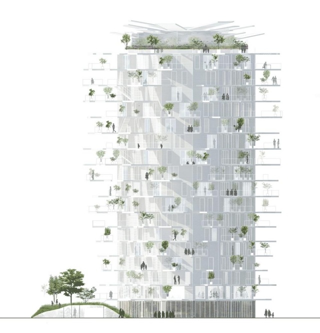 Arbre Blanc-wohnhaus begrünt ausgestattet mit Solaranlagen Montpellier-Sou Fujimoto