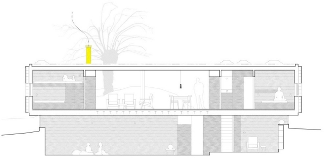 B-House ch+qs arquitectos-zweigeschossiges haus ansicht im schnitt