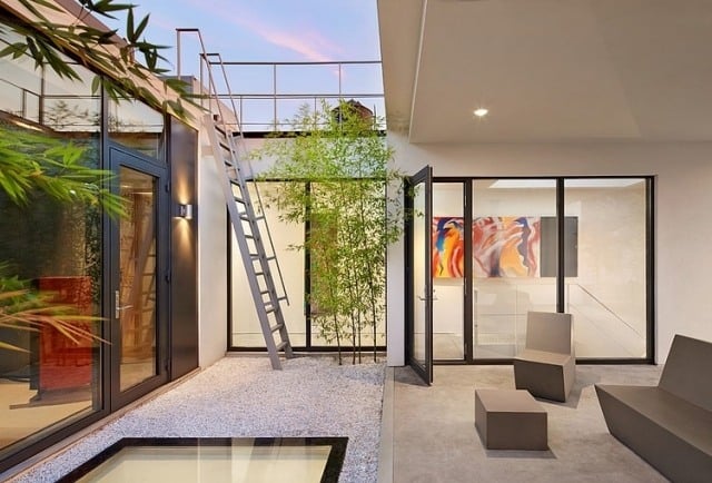 Dachterrasse metalltreppe-stahl geländer moderne penthouse wohnung-brooklyn