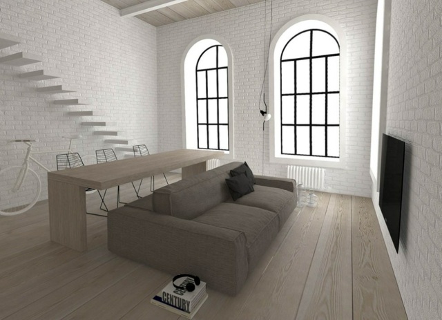 kleine Wohnung Sofa Loft Stil Einrichtung Holztisch